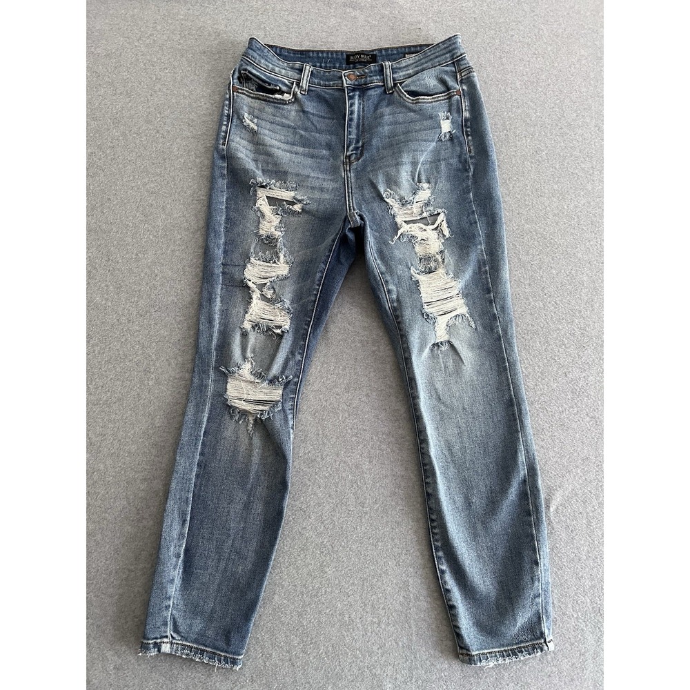 Judy Blue Boyfriend Fit Jeans 9/29 Blue Distressed Stretch JB82170LT‎ Tapered